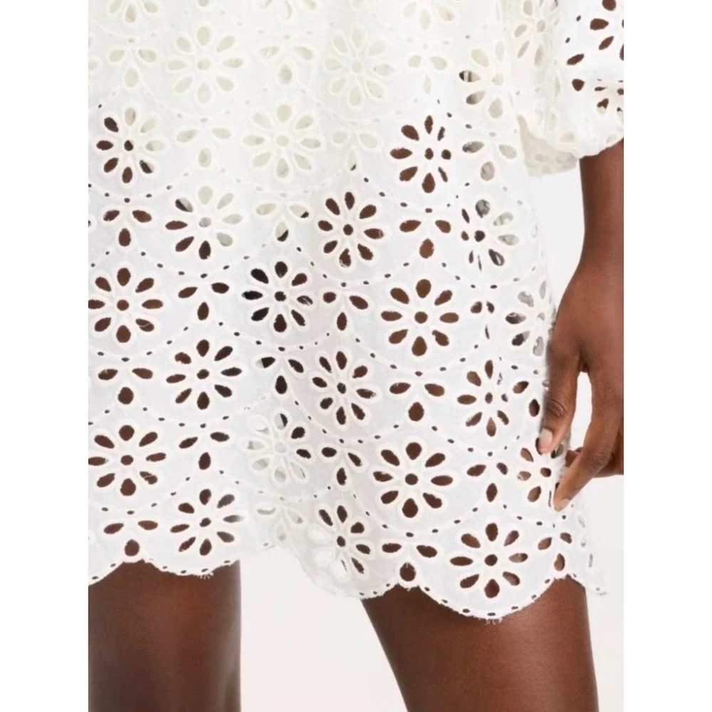 Kate Spade Eyelet Cover-Up Dress medium White NEW Balloon Sleeve Scalloped Boho